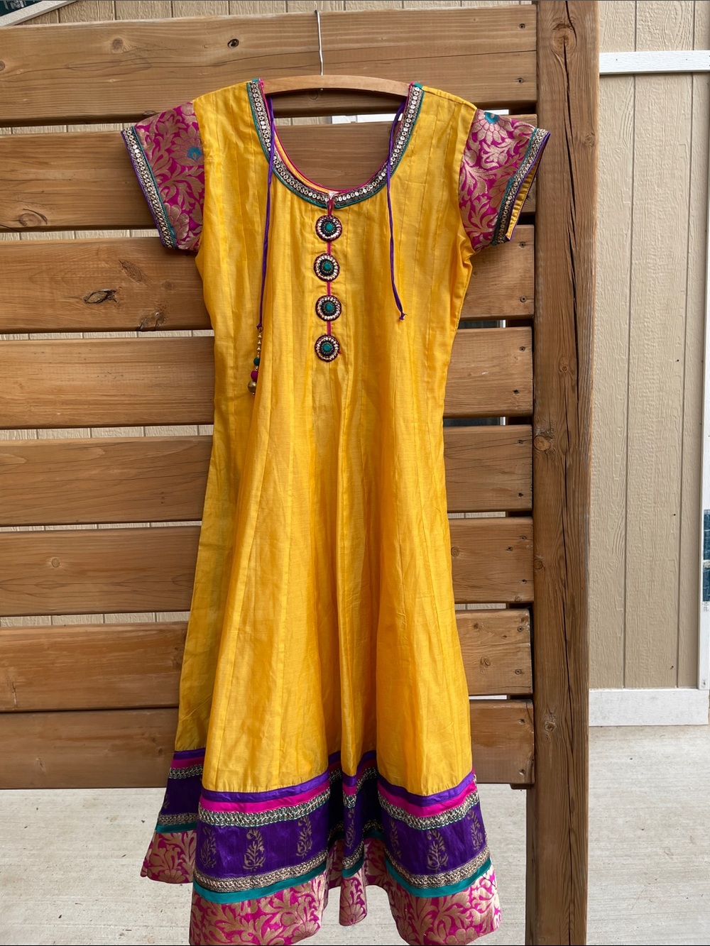 Yellow and Purple Embroidered Anarkali Dress - Women Wedding